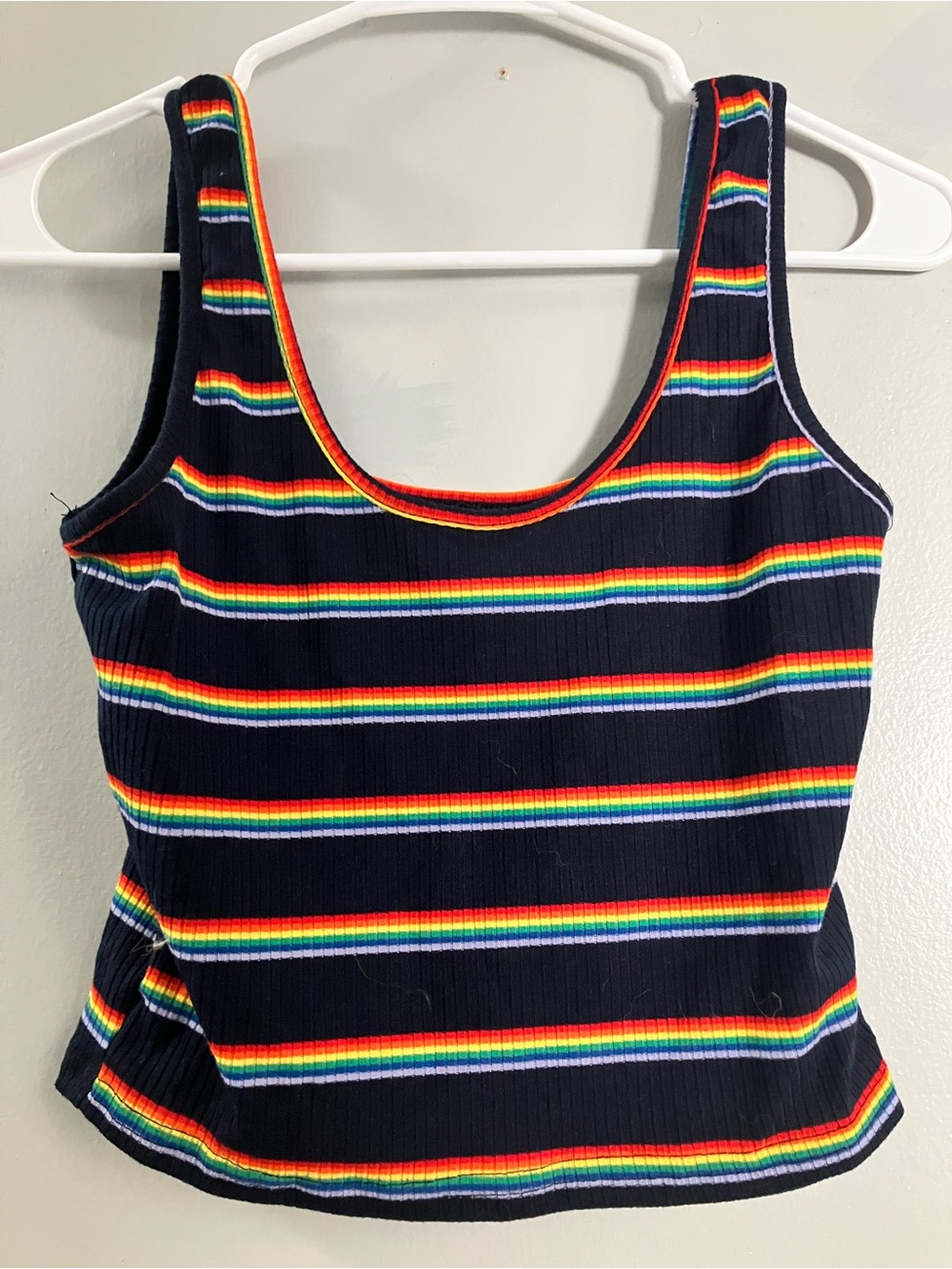 Old Navy Black Ribbed Tank with Rainbow Stripes